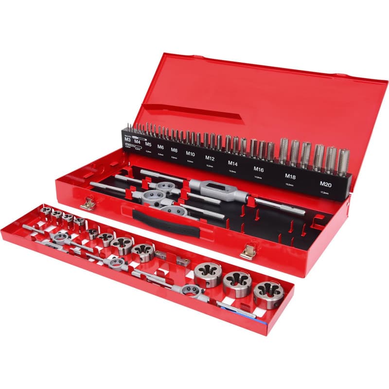KS TOOLS 331.0654 - Coffret De Jeux De Tarauds Et Filières - Avec Mallette De Rangement Rouge En Acier Anti-Rouille - Outtilage