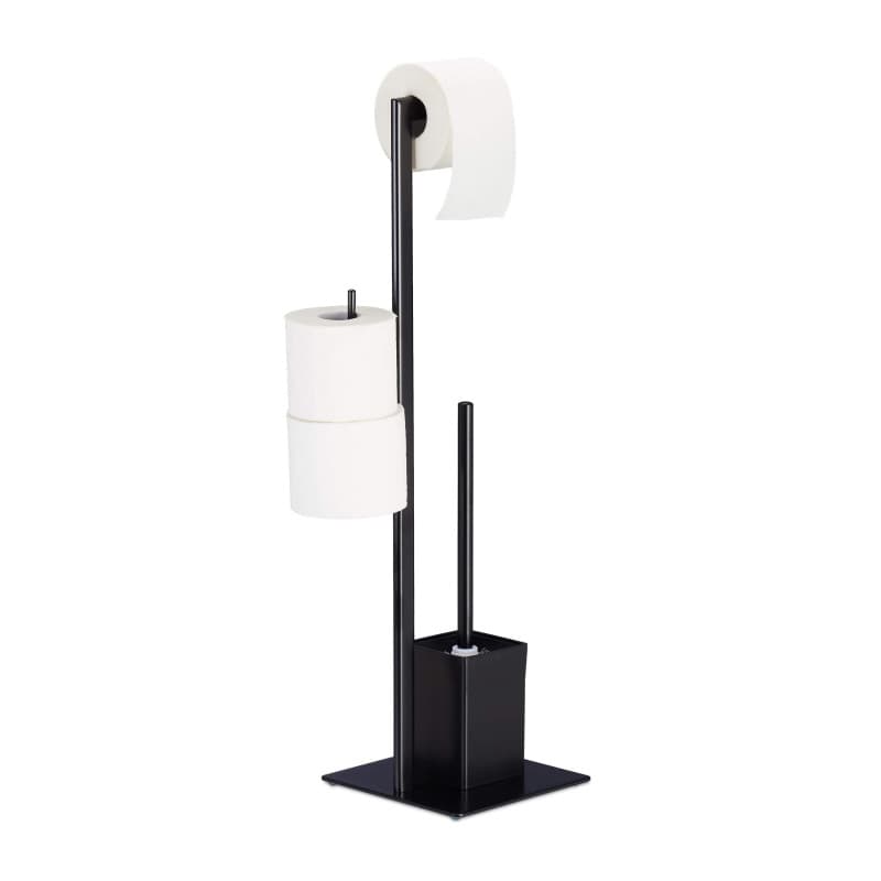 Relaxdays Brosse WC et dérouleur Papier avec Porte-Rouleaux de Rechange, Vertical, Salle de Bain, HLP 72x25x20 cm, Noir