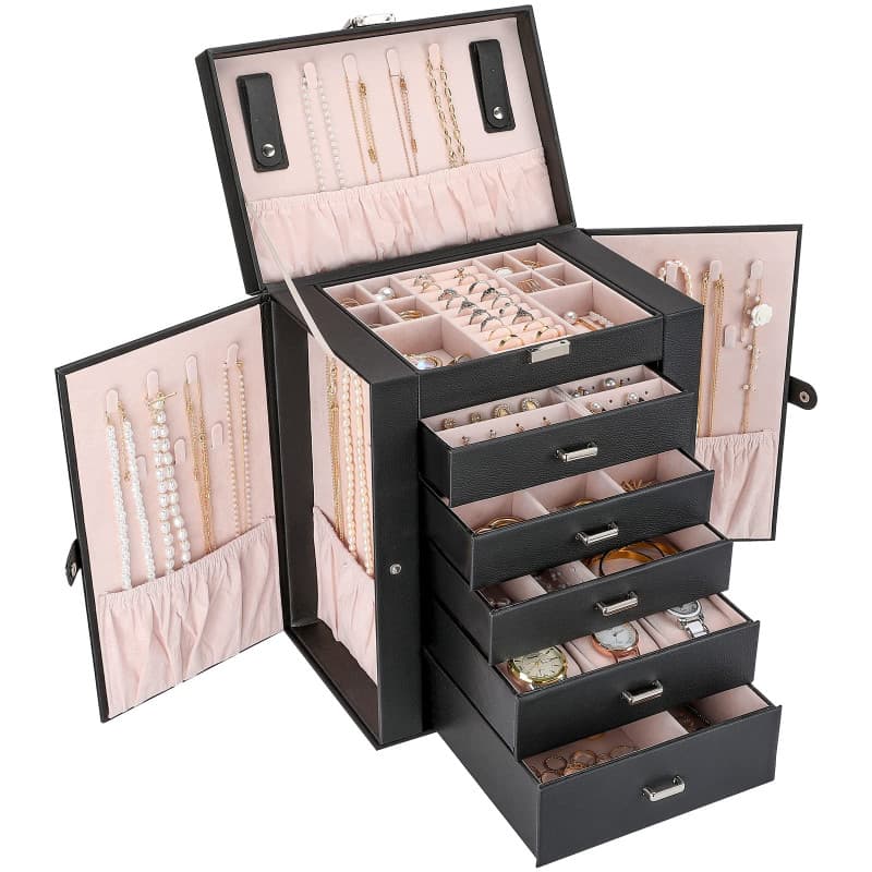 Procase Boîte à Bijoux 6 Compartiments, Coffret à Bijoux Cuir Gainé, Sans Perdre ou Abîmer les Bijoux, Cadeau Noël Anniversaire