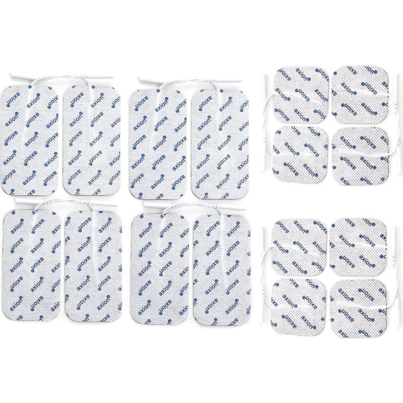 16 électrodes axion | Patchs 10x5 cm et 5x5 cm pour électrostimulateur TENS et/ou EMS réutilisables et autocollants avec connexi