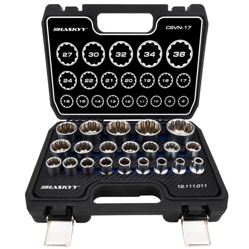 HASKYY® - Lot de 21 clés à douille multidents avec profil 12 et 6 pans, 8-36 mm, XZN Torx