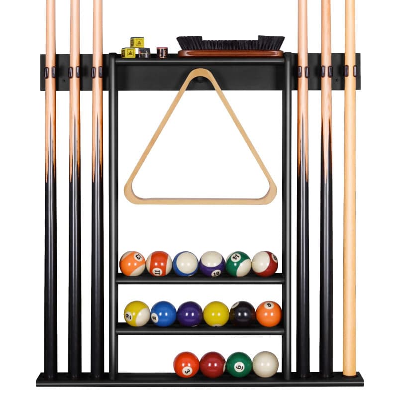 Support de Queue de Billard, Support Mural de Baton de Billard avec Support de Rangement, Bois Massif, Support de Billard 6 Trou