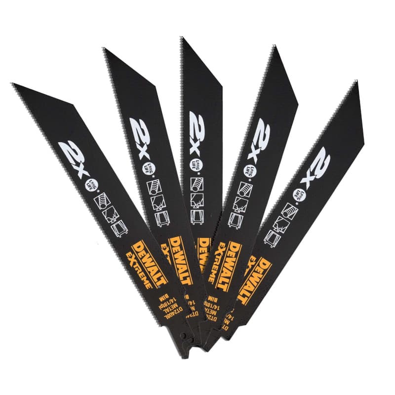 DEWALT Lame de Scie Sabre BIM 14/18 TPI 2X LIFE 203mm - Conception en Métal Robuste - Découpe de Matériaux Variés - Excellente R