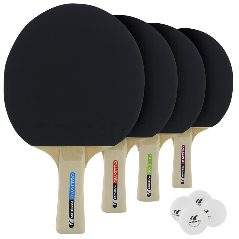 Cornilleau Set de 4 Raquettes de Ping-Pong et 4 Balles pour Table de Ping Pong - Vitesse Modérée, Rotation Standard, Précision e