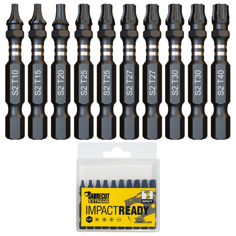 10 x SabreCut SCTKA10 50 mm T10 T15 T20 T27 T30 T40 Jeu d'embouts de tournevis à percussion Torx à une extrémité 10 15 20 27 30