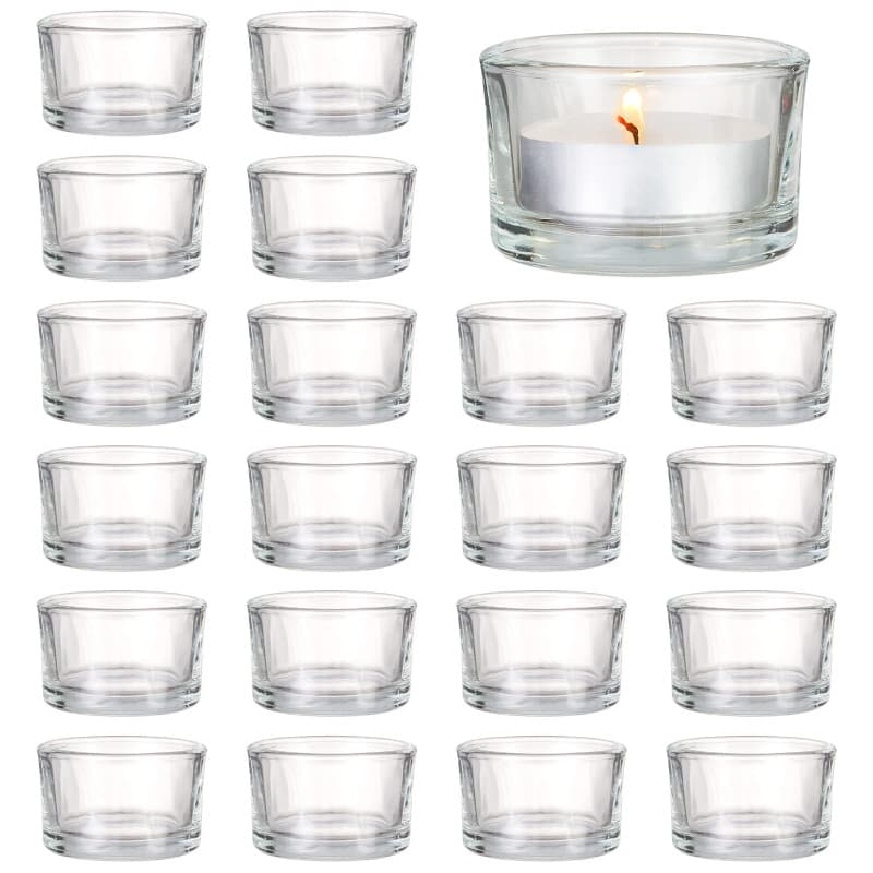 MATANA 24 Porte-Bougie Chauffe-Plat - Bougeoir Verre Décoration de Table pour Mariages - Photophore Bougie, Bougeoir Verre Trans