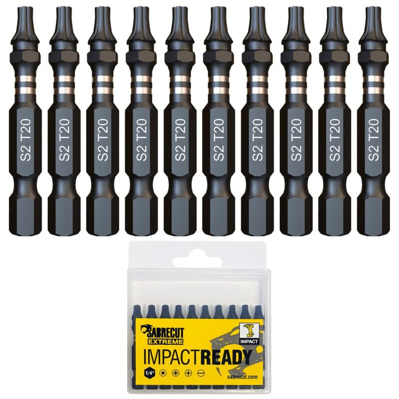 10 x SabreCut SCTX2050_10 50 mm T20 TX20 Jeu d'embouts de tournevis à percussion à une extrémité Torx Heavy Duty avec boîte de r