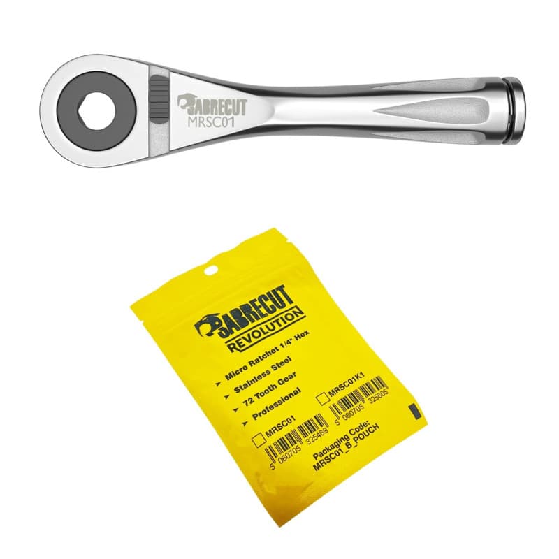 1 x SabreCut MRSC01 Mini Micro Cliquet 1/4" Hex En Acier Inoxydable Professionnel 72 Dents Clé À Cliquet À Main