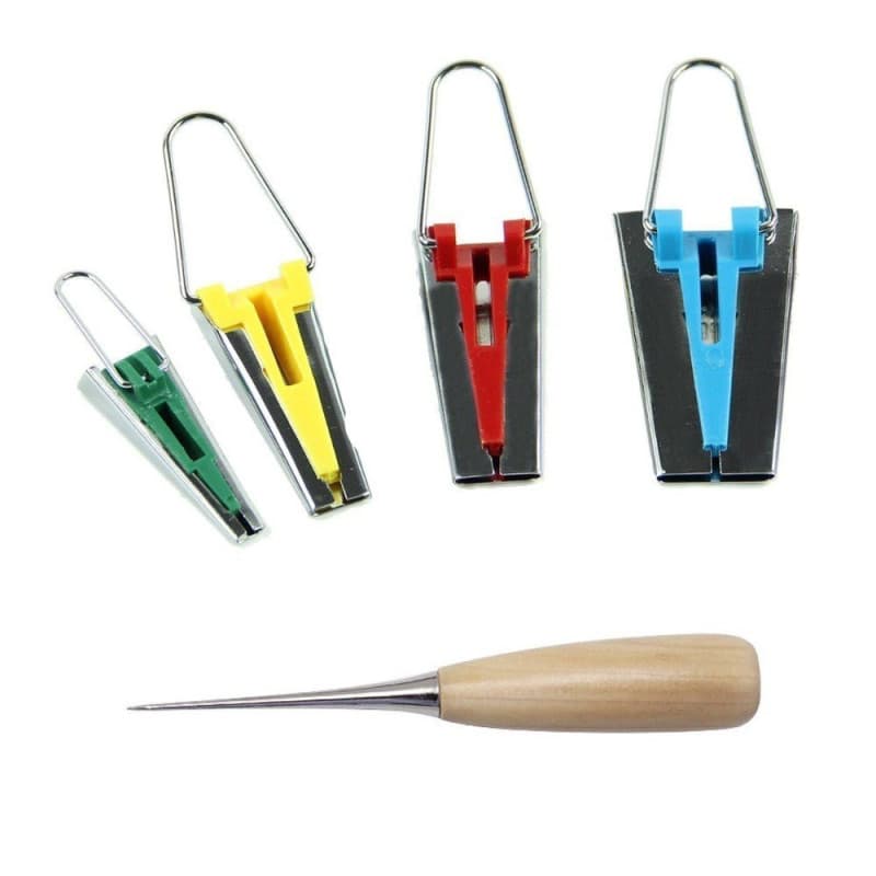 JZK Tissu biais fabricant ruban maker outil, avec un alêne, ensemble de 4 tailles 25 mm, 18 mm, 12 mm, 6 mm, outil de quilting c