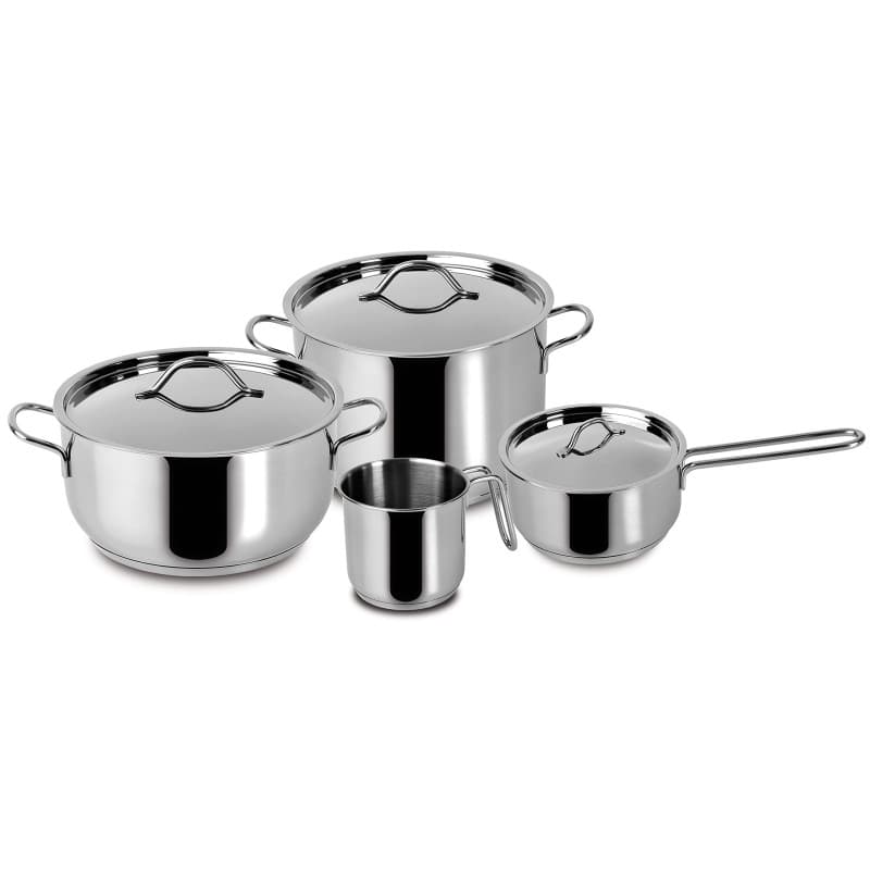 Lagostina Every Lot de 7 ustensiles de Cuisine en Acier Inoxydable, Casserole à Deux poignées 18 cm, Casserole Creuse 22 cm, Bou
