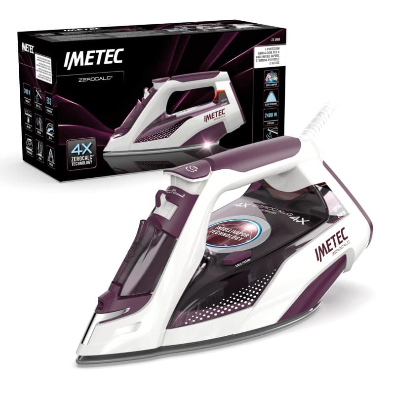 Imetec ZeroCalc Z3 3900 Fer à Repasser Vapeur - Fer à Vapeur 2400 Watts Avec Technologie Anti-Calcaire, Plaque Céramique & Coup