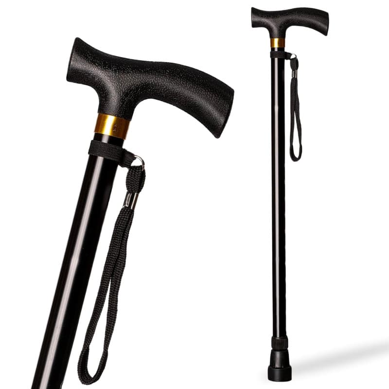 Canne avec ressort en aluminium, extensible couleur noire, réglable 74-95 cm, poignée souple confortable à manipuler