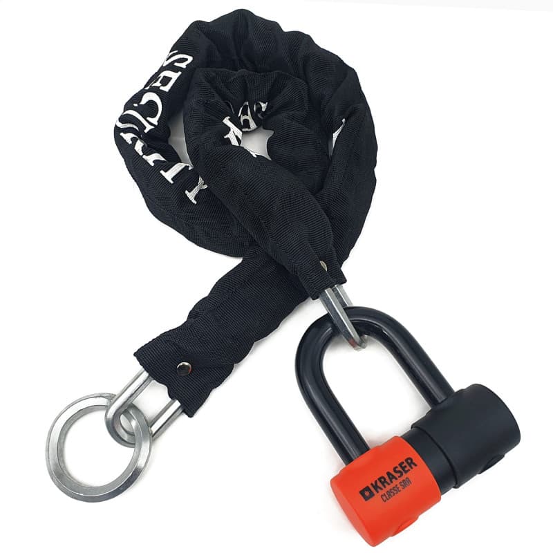KRASER KR50+120L Antivol Moto Bloque Disque Mini U Homologué SRA + Chaine Haute Sécurité Acier Massif Boucle, Kit Sécurité pour