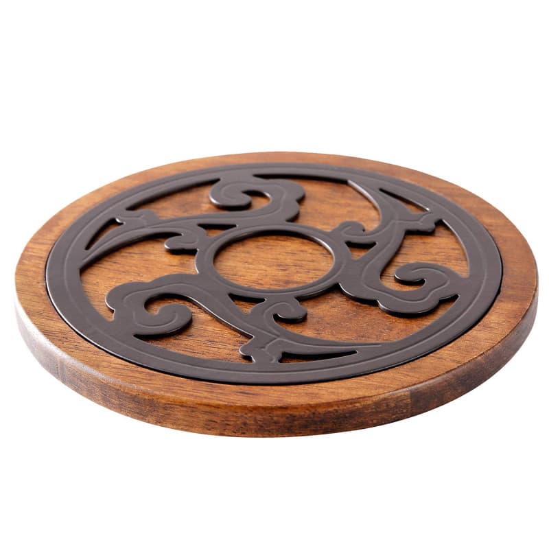 Dessous de Plat en Bois et métal - Rond - Diamètre : 20 cm - Qualité supérieure - Résistant à la Chaleur - pour casseroles Chaud