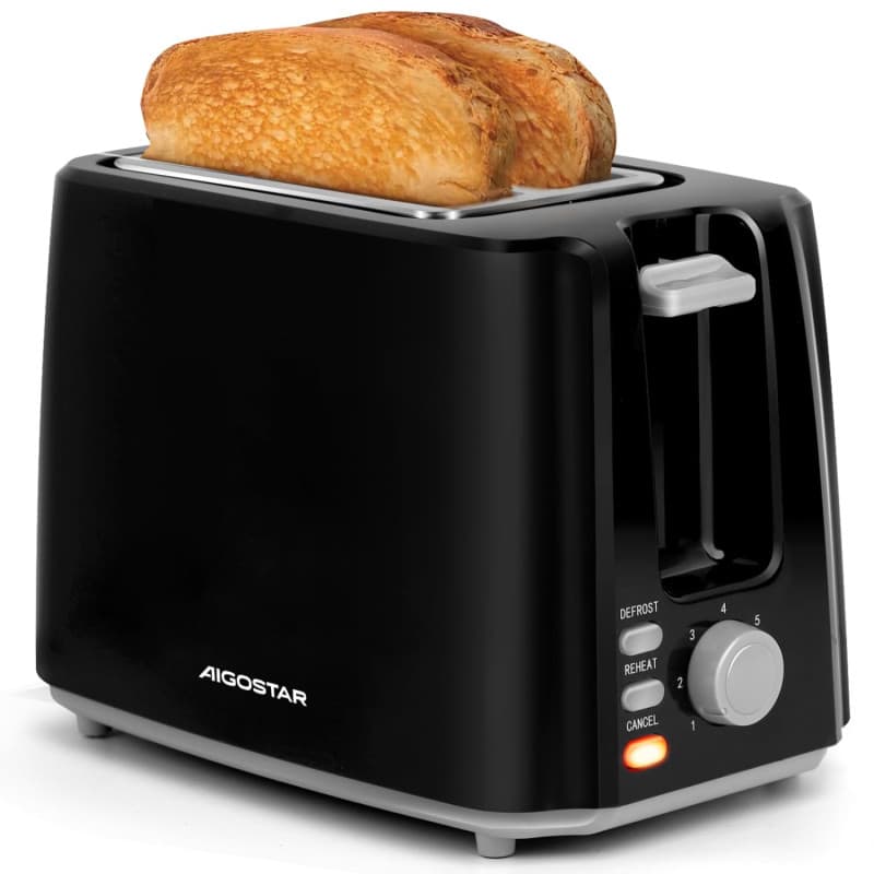 Aigostar Warrior 30JRL – Grille-pain 2 fentes extra-larges et 7 niveaux de brunissage. Fonctions toaster, décongeler, réchauffer