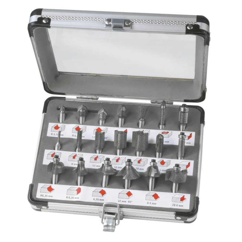 FERM Jeu de 20 Fraises - pour défonceuses - Avec coffret en aluminium
