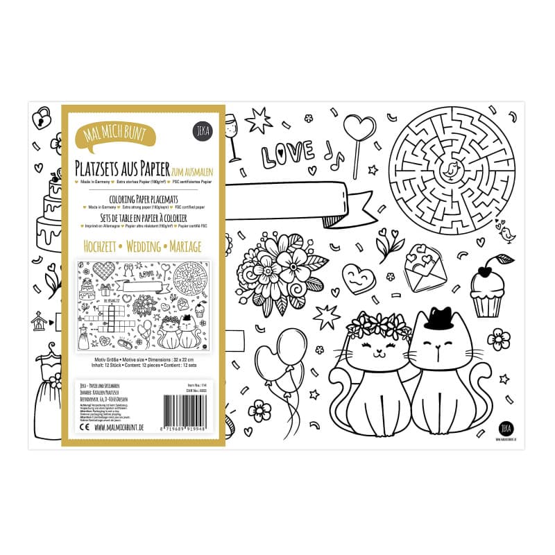 Jeka Lot de 12 Sets de Table à colorier, Motif : Activités pour Enfants, Décoration pour Table de Mariage, Idée Cadeau de Mariag