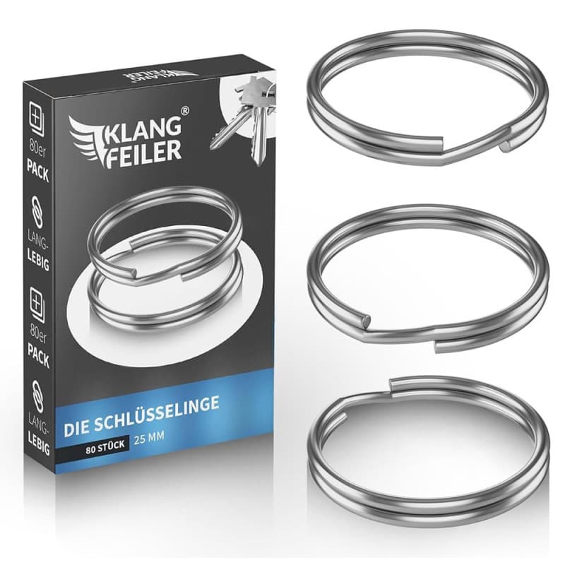 Klangfeiler® 80 anneaux porte clés - 25mm porte-clés - Anneau fendu - Pour l'organisation de clés