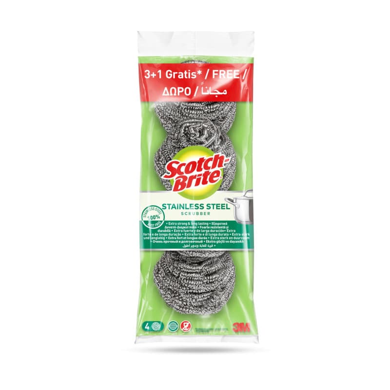 Scotch-Brite Lot de 3 + 1 spirales de lavage en acier inoxydable gratuites