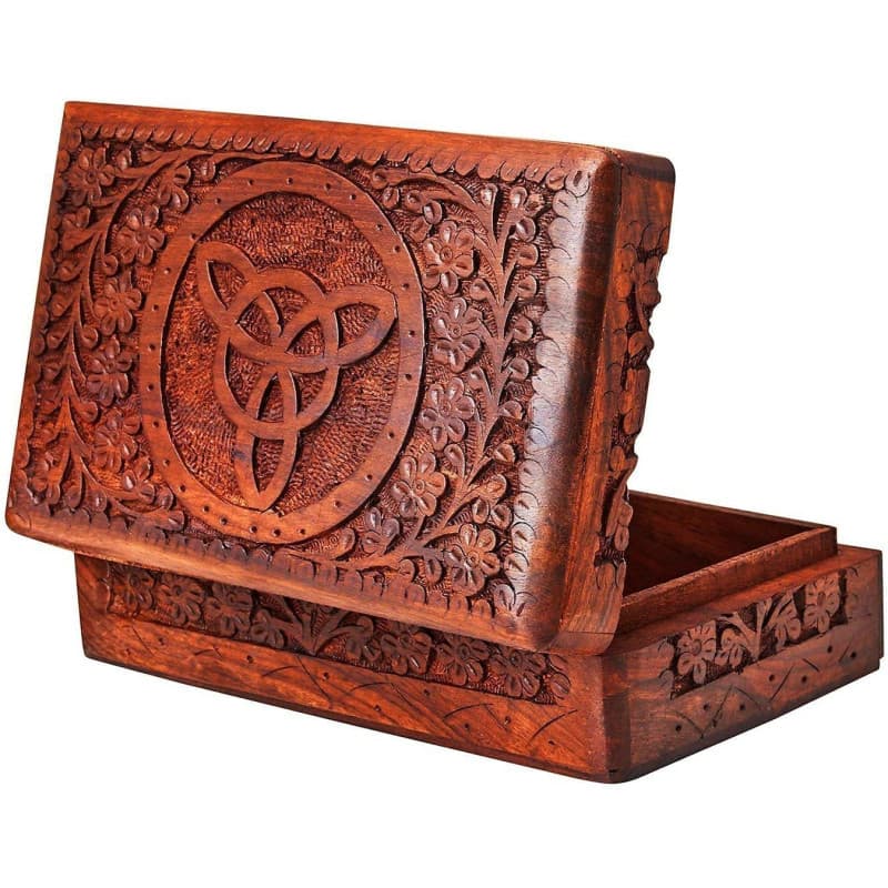 Ajuny Boîte à Bijoux en Bois Faite à la Main Sculptée à la Main Rangement en Bois de Rose pour Femme, Mini Organisateur de Voyag