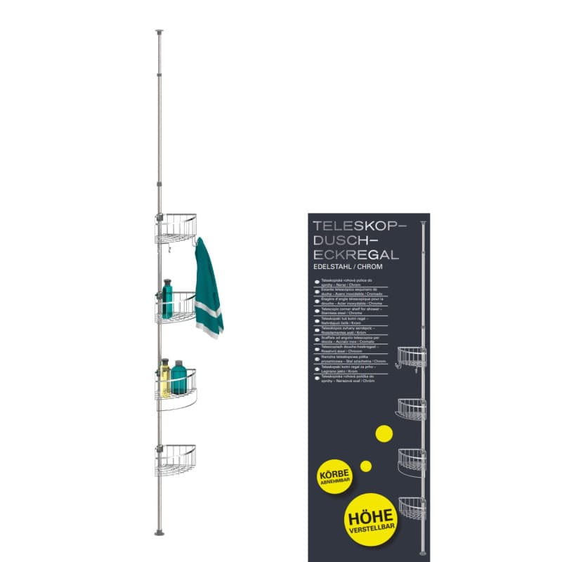 EISL Étagère de douche télescopique avec 4 paniers de douche, sans perçage, accessoires de salle de bain, en acier inoxydable