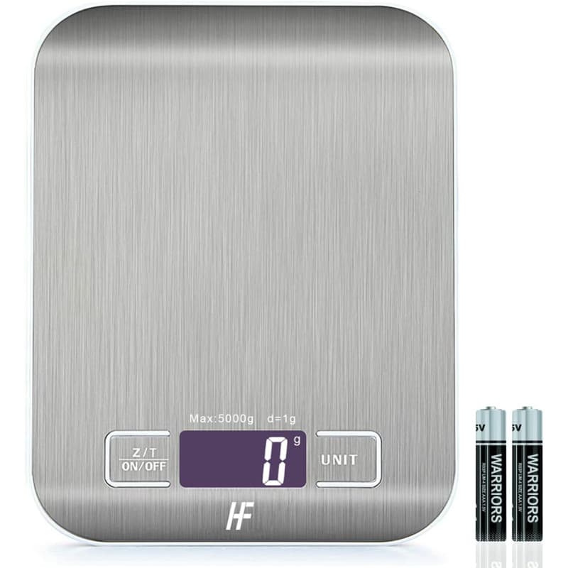 HomeFashion Balance de Cuisine Électronique de Haute Précision 5000g/1g avec Écran LCD Rétroéclairé, 6 Unités et Fonction Tare A
