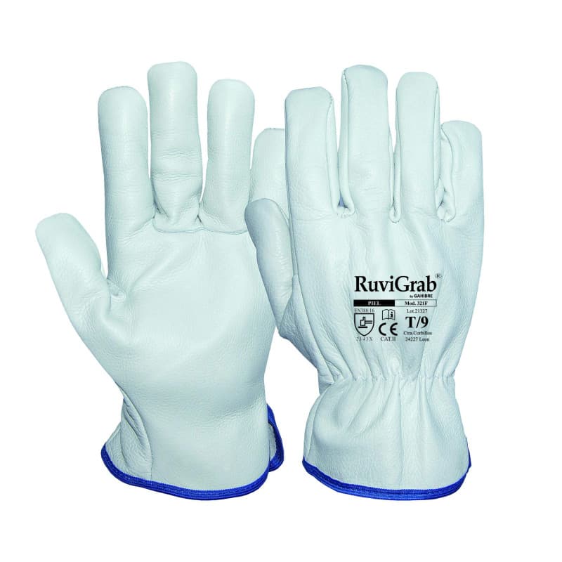 RuviGrab - Gant de travail en cuir de vache pleine fleur naturel - Gants de jardinage - Gants en cuir - Gants en cuir pour la co