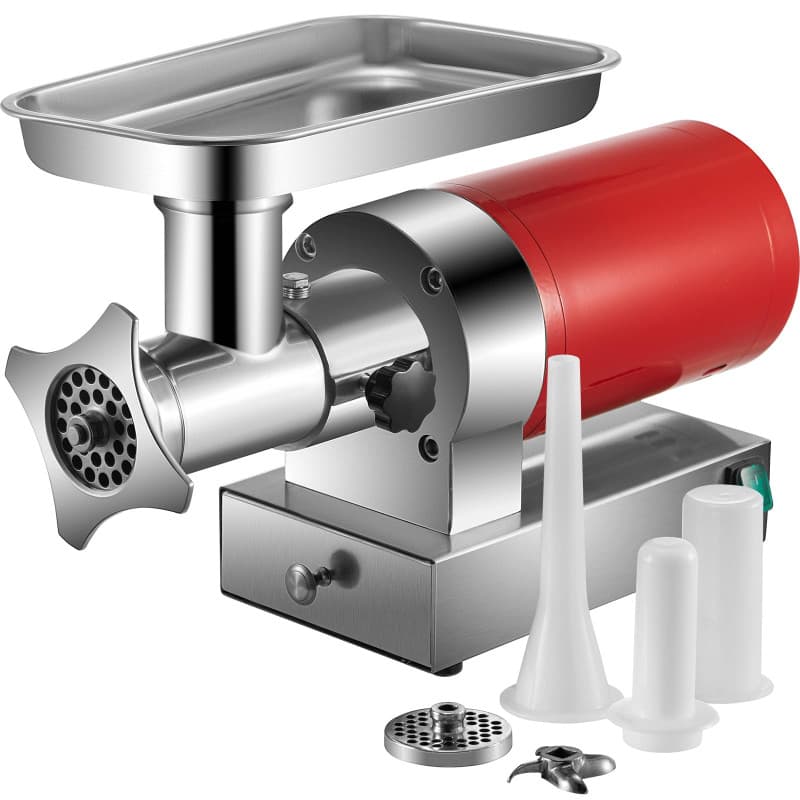 VEVOR Hachoir à Viande Électrique Capacité 300 kg/h, Hachoir Électrique 1100 W 1,5 HP, Poussoir à Saucisses en Inox, avec Plaque