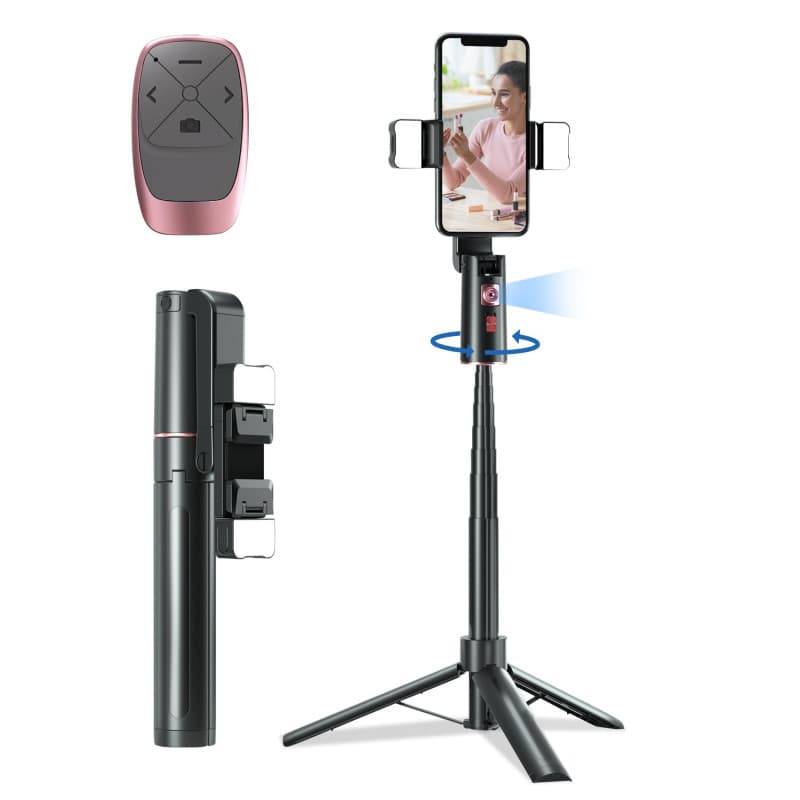 LenTok Trépied de téléphone avec télécommande, support de téléphone rotatif à 360° qui suit votre mouvement, perche à selfie de