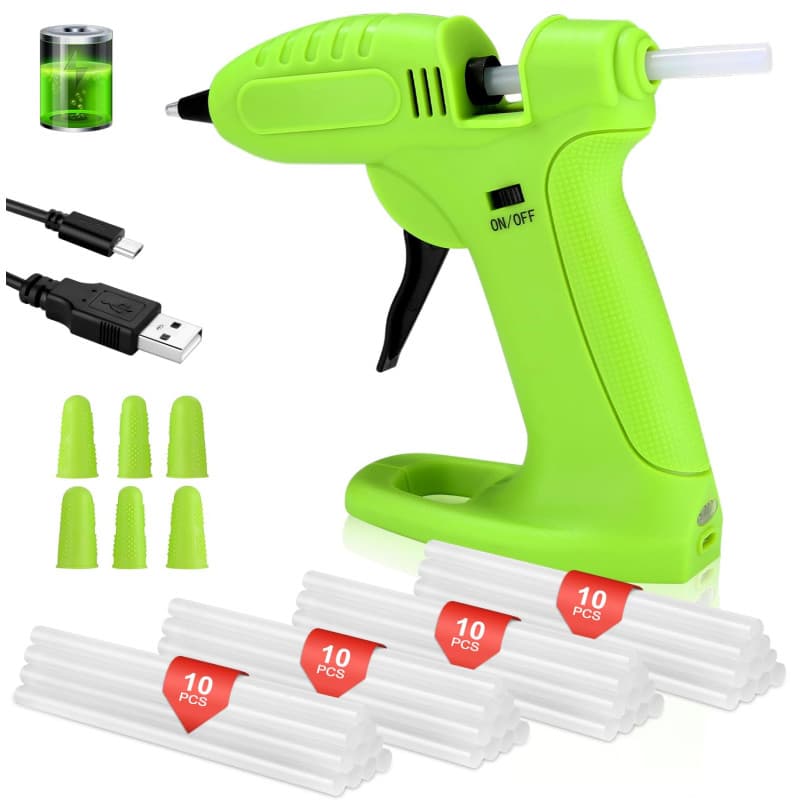 Pistolet à Colle Chaude, Mini Pistolet à Colle Rechargeable par USB Batterie 2600mAh avec 40 Bâtons de Colle de 7mm et 6 étuis d