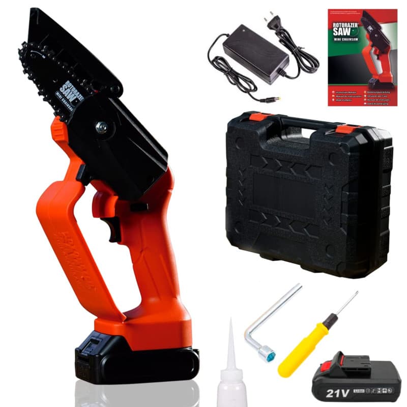 ROTORAZER Mini Chainsaw - Elagueuse - Mini tronçonneuse sans fil, Tronconneuse a Batterie électrique, 21V avec batterie et charg