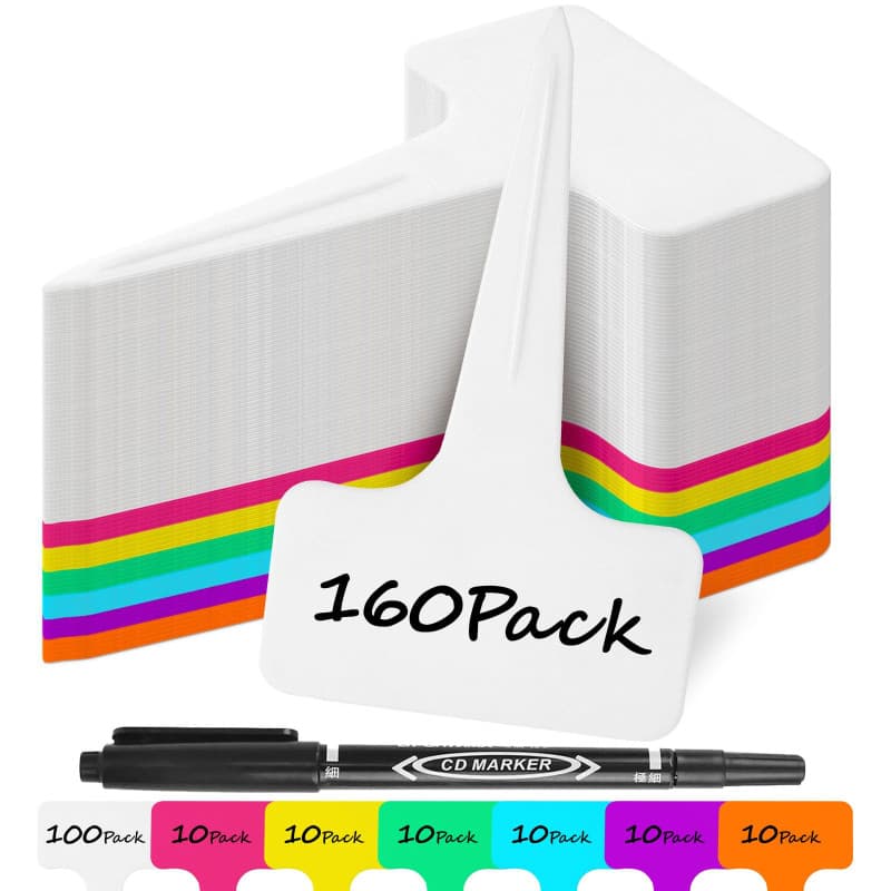 Lot de 160 étiquettes pour plantes en plastique de qualité supérieure – 100 blanches + 60 x multicolores, étiquettes pour plante