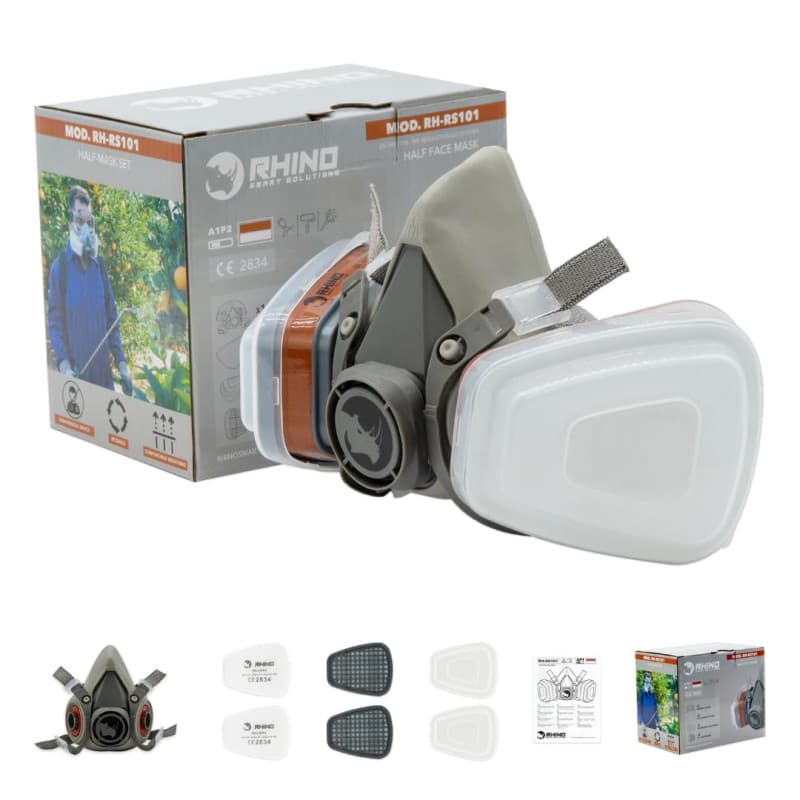 RHINO Housse de visage pour peinture, poussière, particules, produits chimiques, polissage machine vapeurs organiques, pollen et