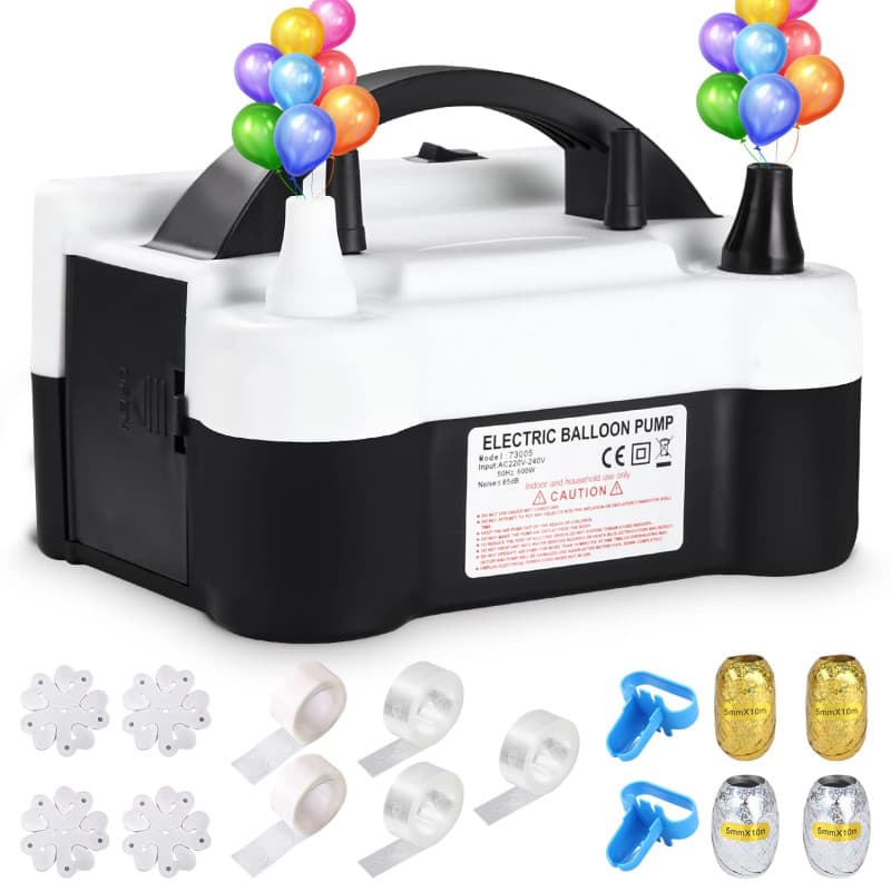 UNIDEAL Pompe à Ballon Electrique, Gonfleur Ballon, Gonfleur Ballon Electrique avec Double Buse, (AC220-240V 600W), Portable Pom