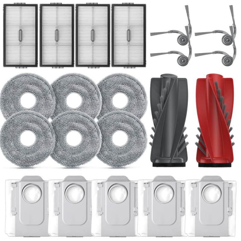 Geoviizon Accessoires pour aspirateur Roborock Saros 10R, 1 brosse principale, 4 filtres HEPA, 6 tampons de nettoyage, 5 sacs à
