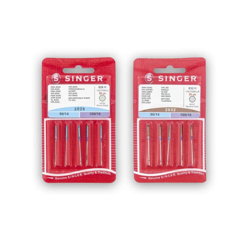 Singer Kit de 2 Paquets d'aiguilles pour cuir et tissus (826R + 832R) 2026 et 2032 130/705 H-J et H-LL (universelles, plates d'u