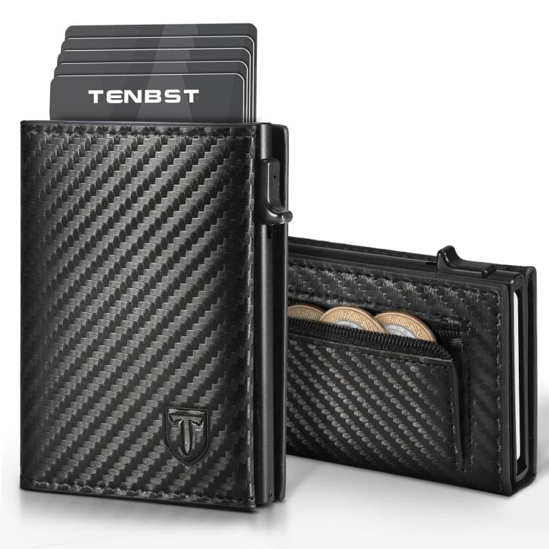 TENBST Porte Carte | Portefeuille en Cuir Carbone Bloquant RFID | Etui Carte Bancaire Anti Piratage | Porte Monnaie avec Billets