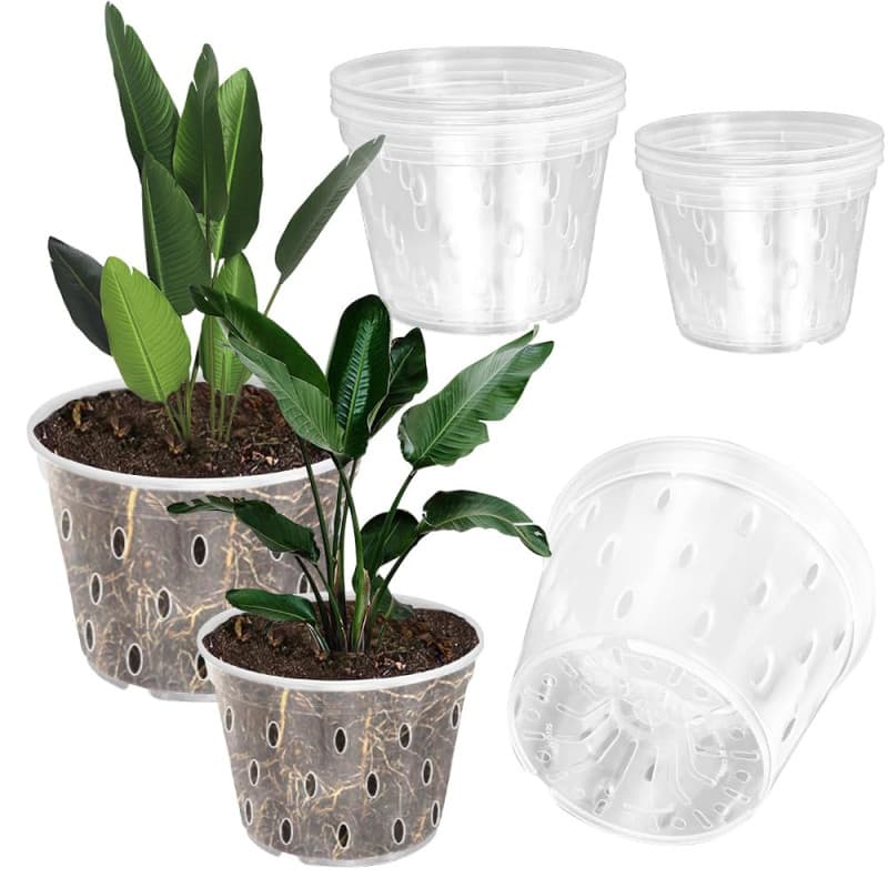 VGECEE 6 Pcs Pot Transparent Orchidée 11/12.5cm, Pots de Fleur Plastique avec Trou de Drainage, Pot Plante Intérieur Rond, Pots