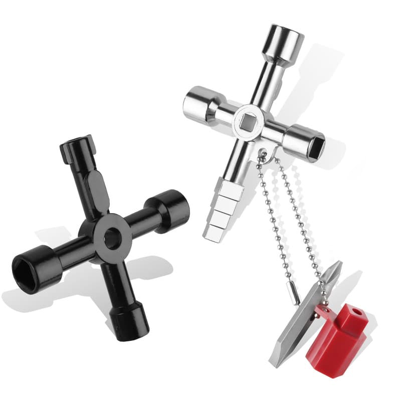 TNOMSNO Clé Triangle Multifonction 4 Voies - 2 Pièces pour Poubelle, Armoire Electrique, Boîtier Compteur, Coffret de Compteurs