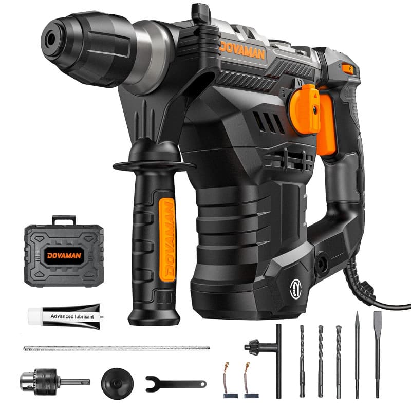 DOVAMAN RH15A Perforateur 1500W SDS-Plus, 4 in 1 Fonction, Multi-matériaux Usage, Embrayage de Sécurité, 6 Vitesses, 4350 BPM/90
