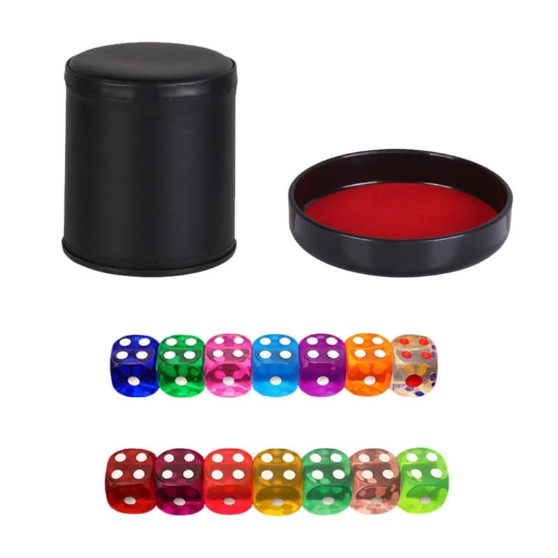 CHROMACRAFT 1 Gobelet À Dés en Cuir Et Velours avec Couvercle Et 10 Dés Colorés, Accessoires De Jeux De Société, Jeux De Société