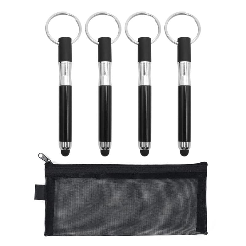 Lot de 4 stylets pour écran tactile avec 1 étui à crayons. Stylet pour écran tactile intelligent, mini stylo à bille, porte-clés