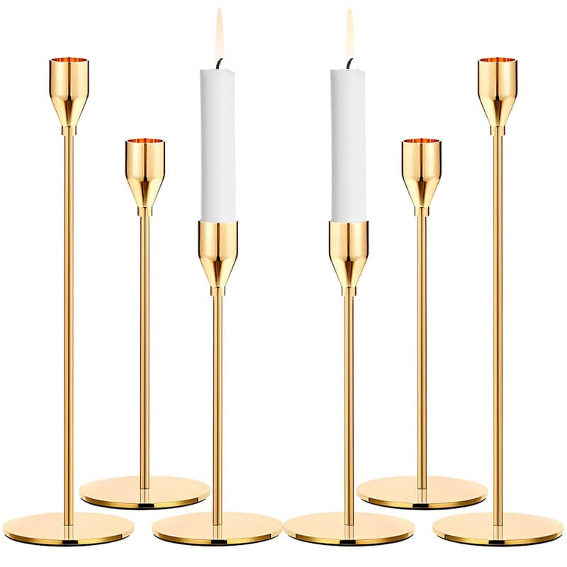 ZHYLUO Bougeoir Doré Coniques 6 Pièces Chandelier de Mariage 33/28/22cm Chandeliers Coniques pour la Maison pour Les Fêtes,Maria