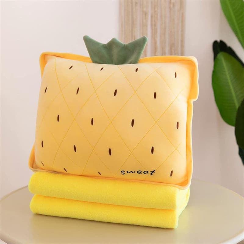 Couverture de voyage et couverture de sieste de l'après-midi, couverture d'oreiller 3 en 1, joli oreiller rempli de fruits, main