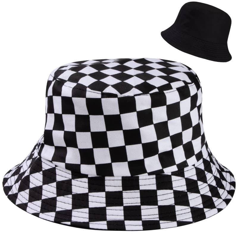 MengH-SHOP Chapeau de Seau Réversible Noir et Blanc Imprimé à Carreaux Chapeau de Pêcheur en Coton Unisexe Pliable Chapeau de So
