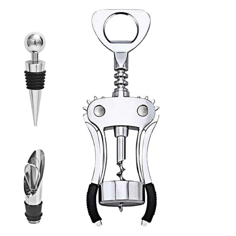 Gvolatee Tire-bouchon à ailettes avec vis en spirale,décapsuleur en alliage de zinc avec bouchon à vin et bec verseur, pour bouc