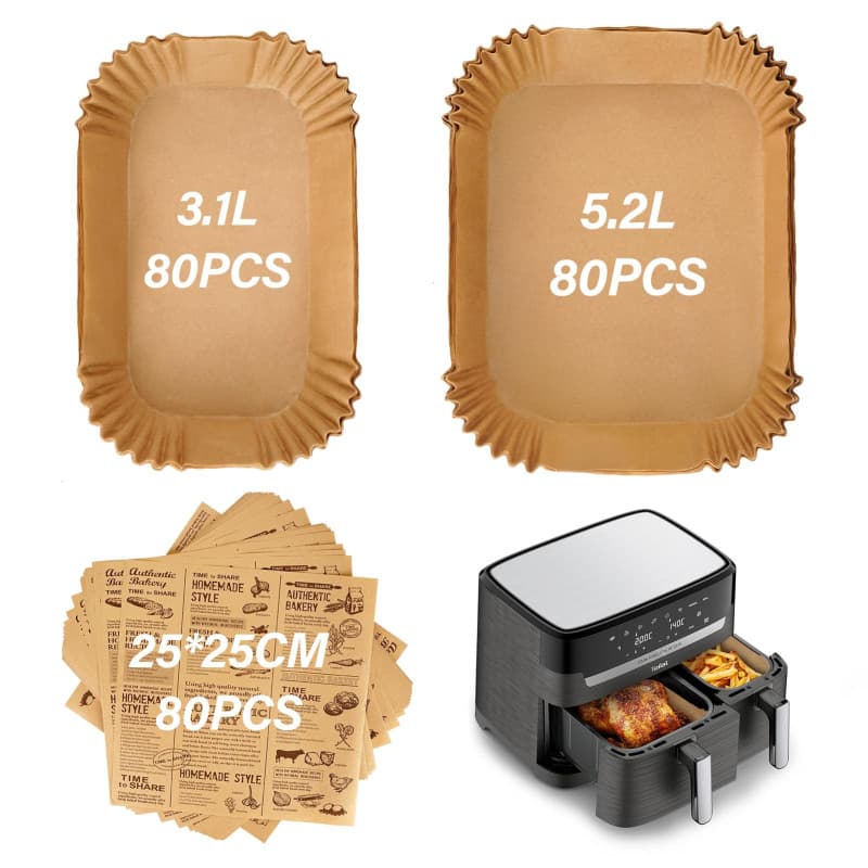 SdreMelo Papier Cuisson 240PCS Air Fryer Papier Cuisson Tefal/Moulinex 8.3L Air Fryer Dual 5.3L 3.1L Papier Air Fryer Tefal EY90