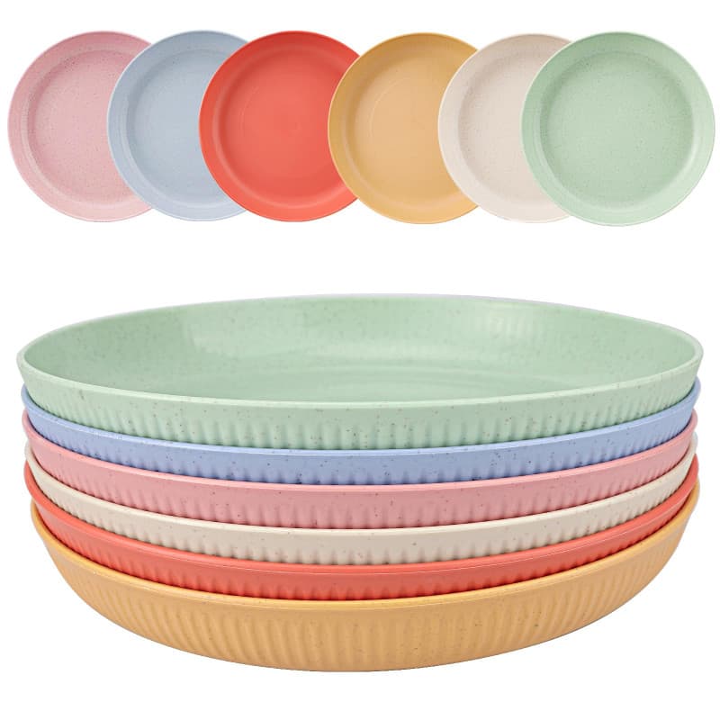 Lot de 6 assiette plastique reutilisable pour camping, incassables, passent au micro-ondes, passent au lave-vaisselle pour pique