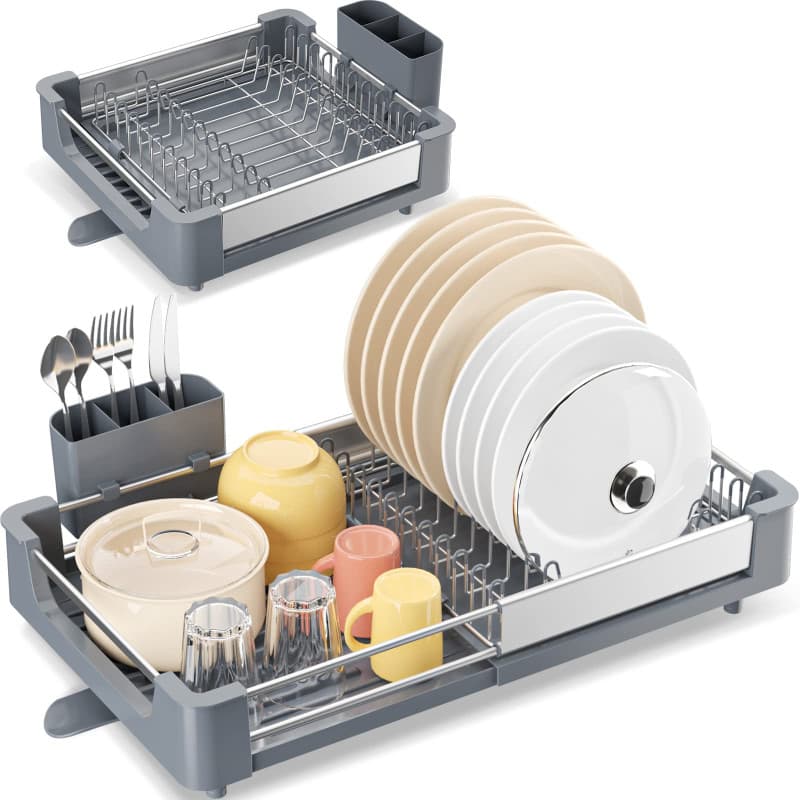 Kingrack Égouttoir à Vaisselle Extensible, Aluminium Égouttoirs, Egouttoir Vaisselle, égouttoir à Vaisselle réglable avec Bec de