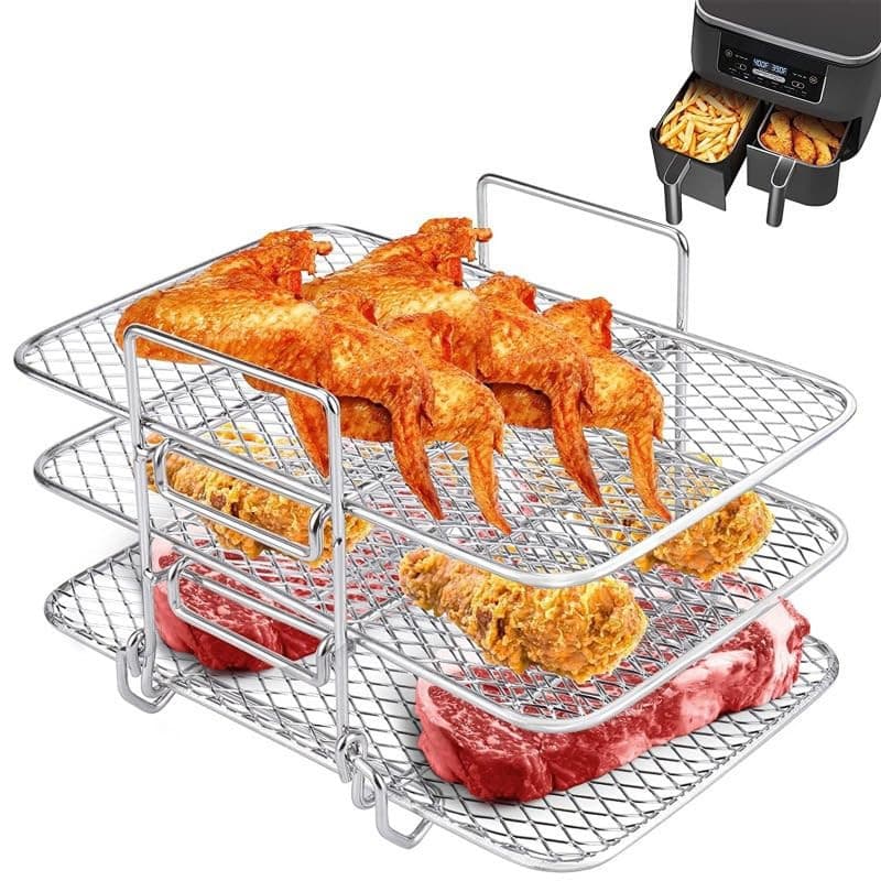 Grille de Cuisson à Trois Couches en Acier Inoxydable pour Friteuse à Air Ninja Foodi Dual Zone - Accessoire Multifonction Empil